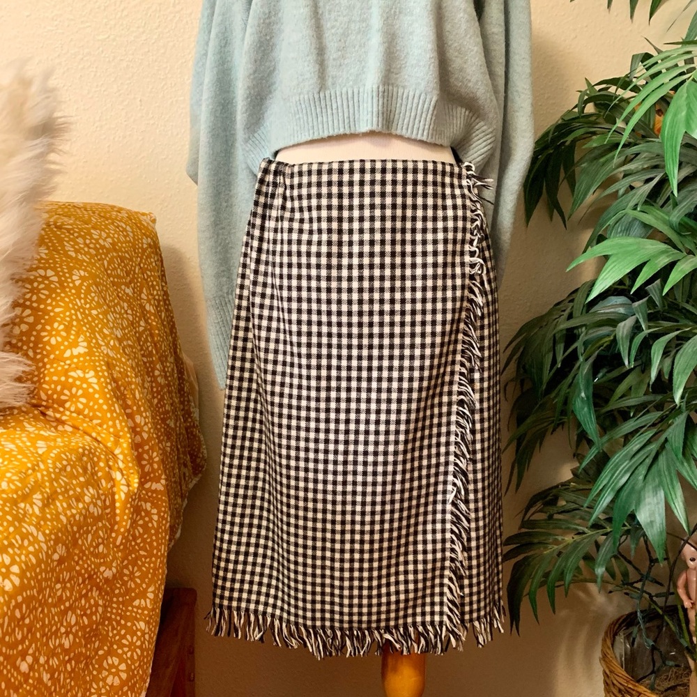 80s vintage black and white gingham pattern midi skirt